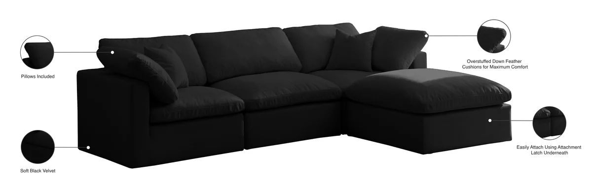 Plush - 4 Piece Modular Sectional With Chaise - Black