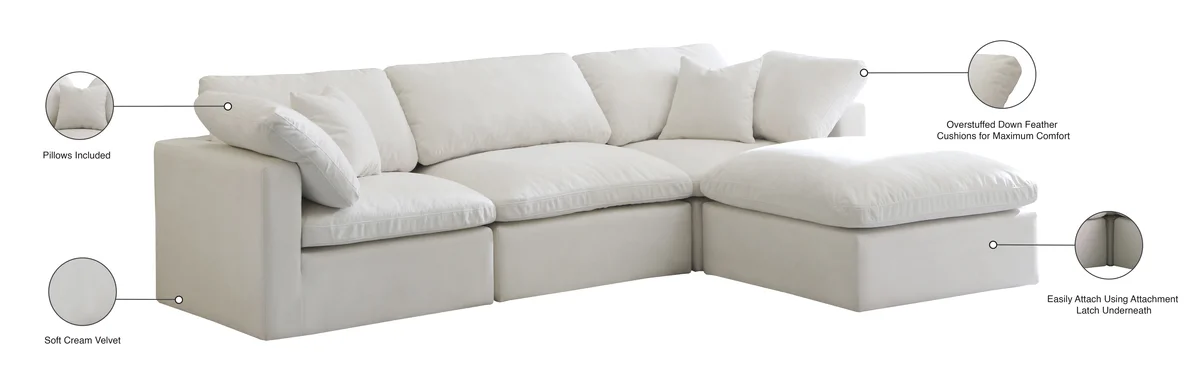 Plush - 4 Piece Modular Sectional With Chaise - Cream
