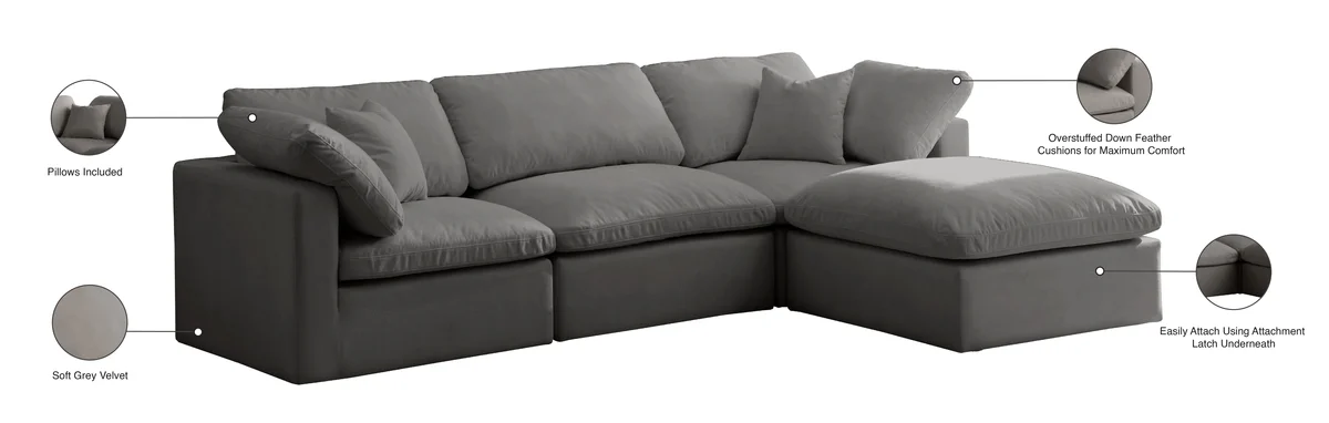 Plush - 4 Piece Modular Sectional With Chaise - Gray