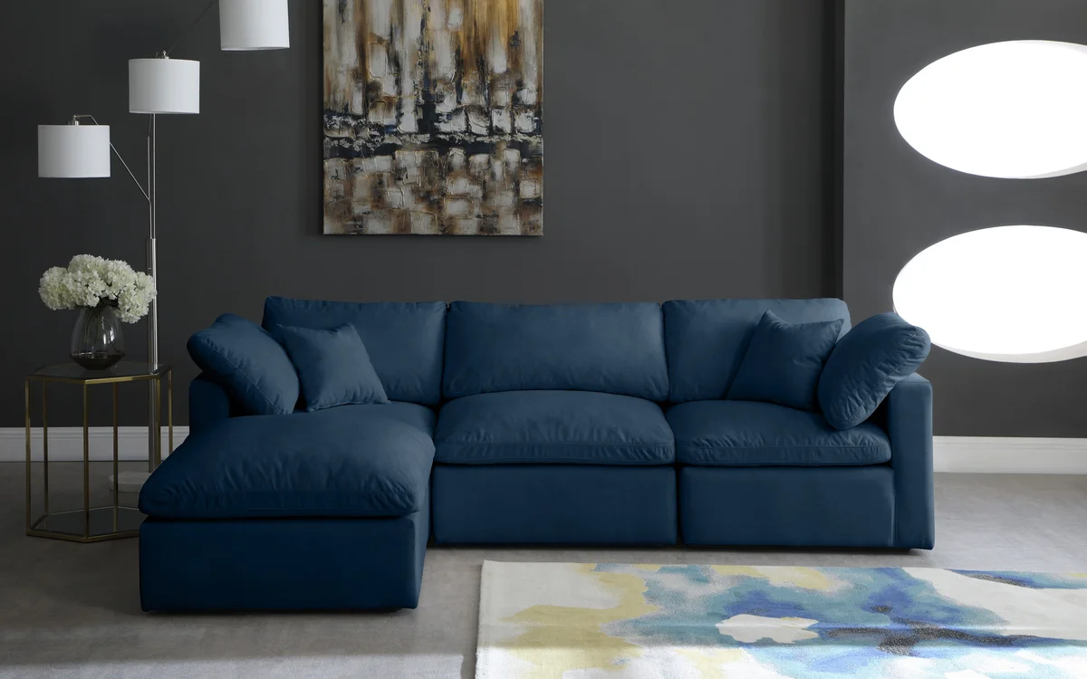 Plush - 4 Piece Modular Sectional With Chaise - Navy