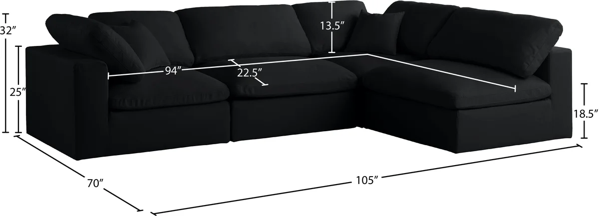 Plush - 4 Piece Modular Corner Sectional - Black