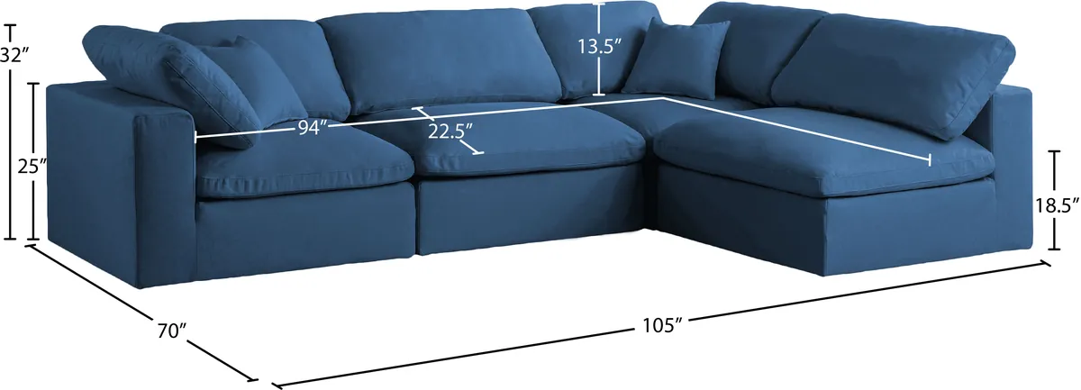 Plush - 4 Piece Modular Corner Sectional - Navy