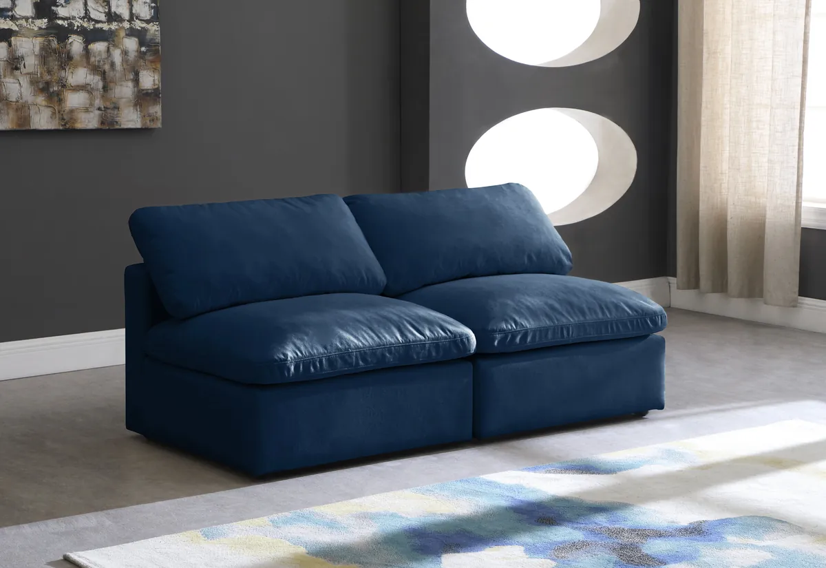 Plush - 2 Seat Modular Armless Sofa - Navy - View 2
