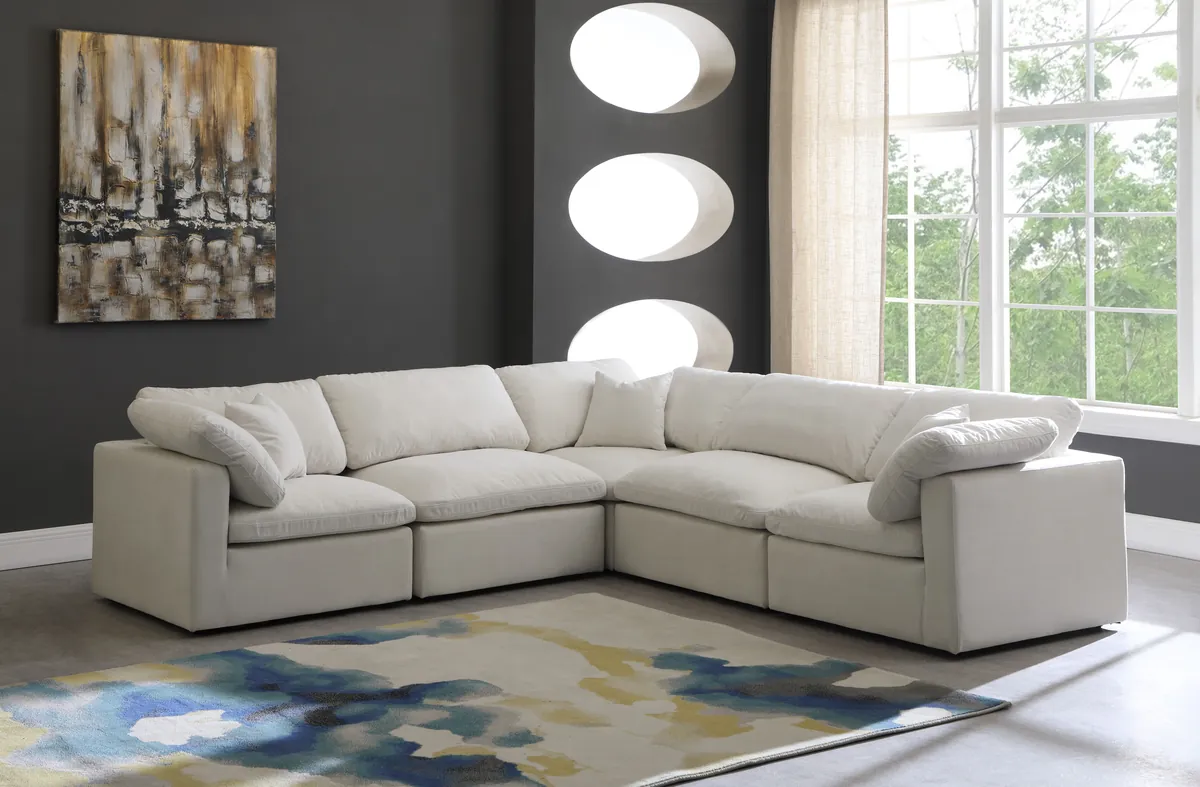 Plush - 5 Piece Modular Corner Sectional - Cream - View 2