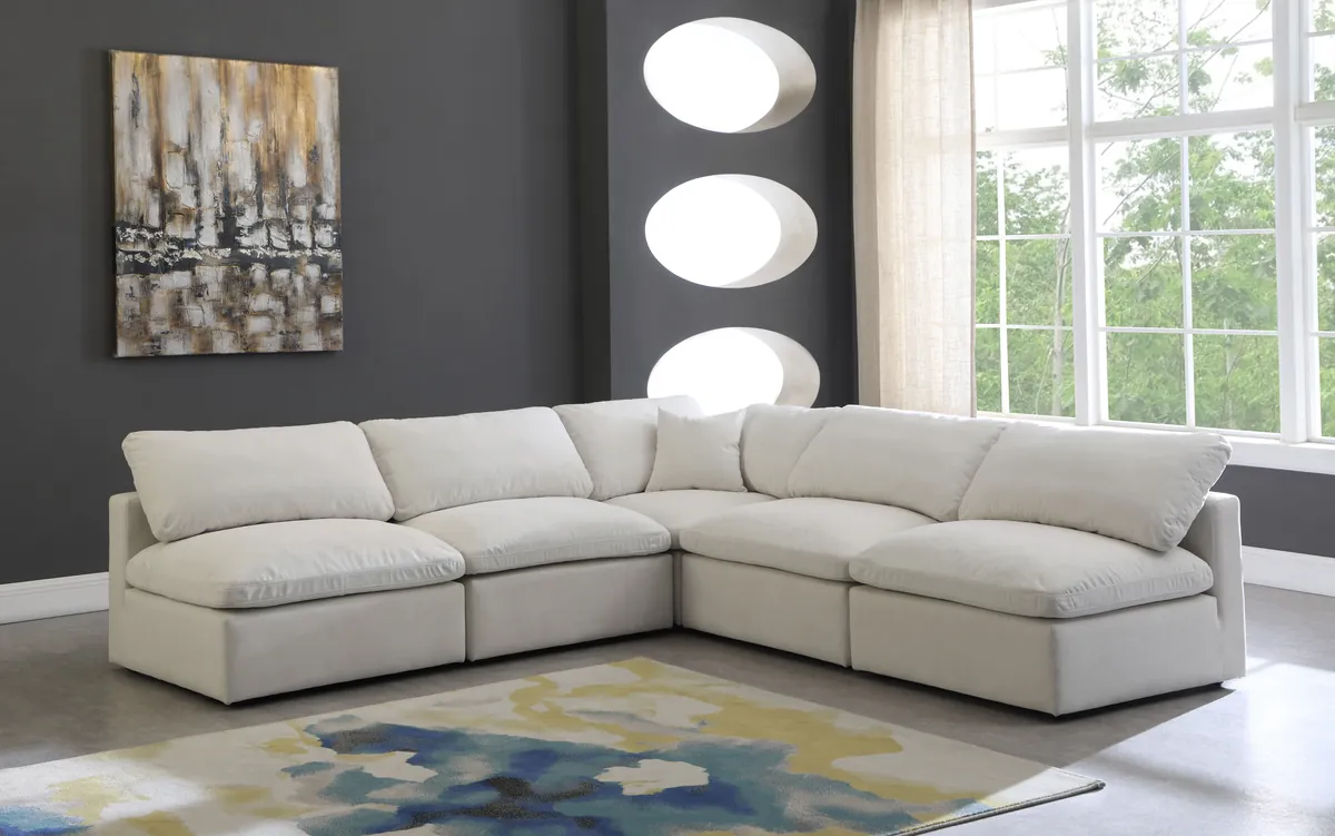 Plush - 5 Piece Modular Corner Armless Sectional - Cream - View 2
