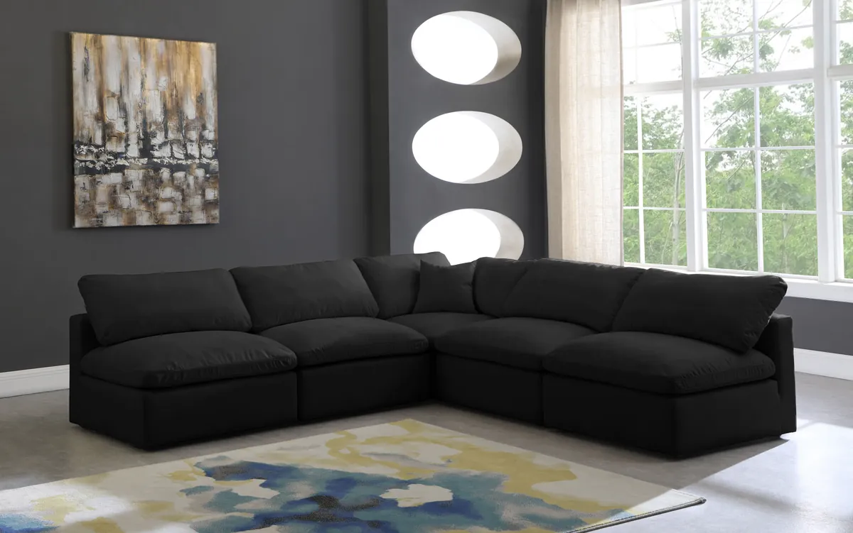 Plush - 5 Piece Modular Corner Armless Sectional - Black - View 2