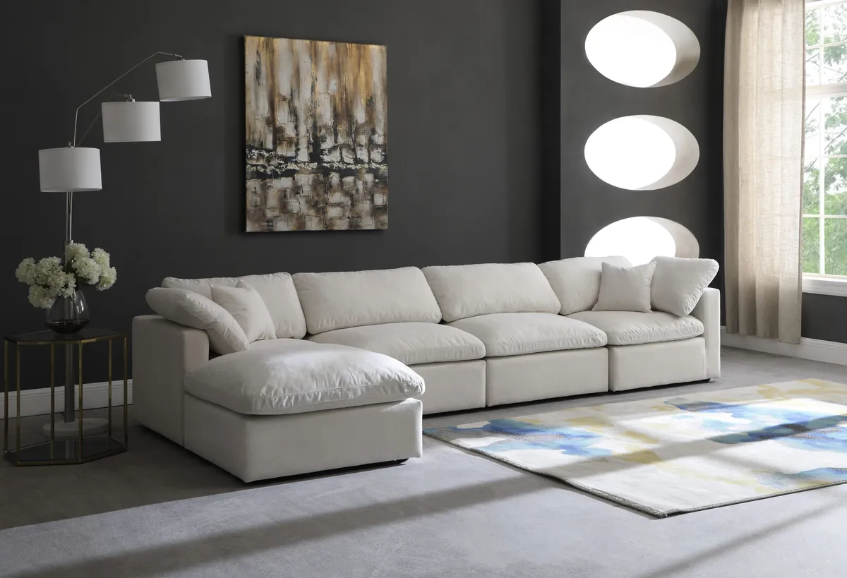 Plush - 5 Piece Modular Sectional With Chaise - Cream
