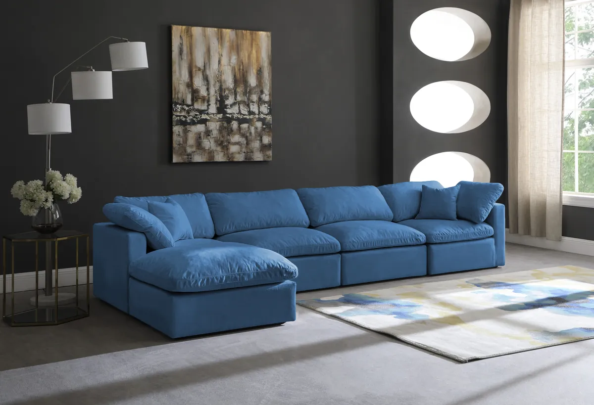 Plush - 5 Piece Modular Sectional With Chaise - Navy