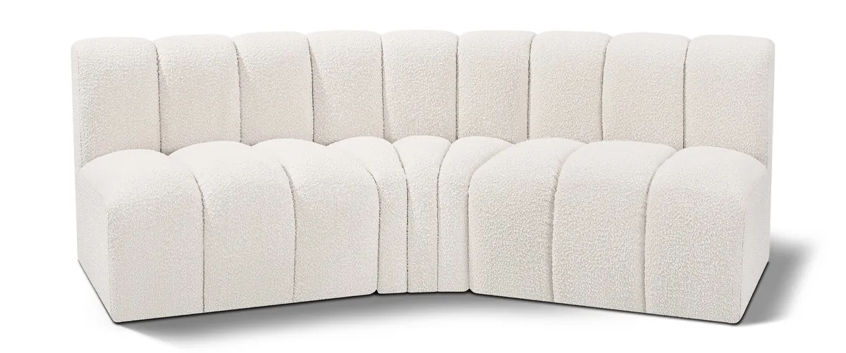 Arc - Boucle Fabric 3 Piece Modular Corner Sofa - Cream