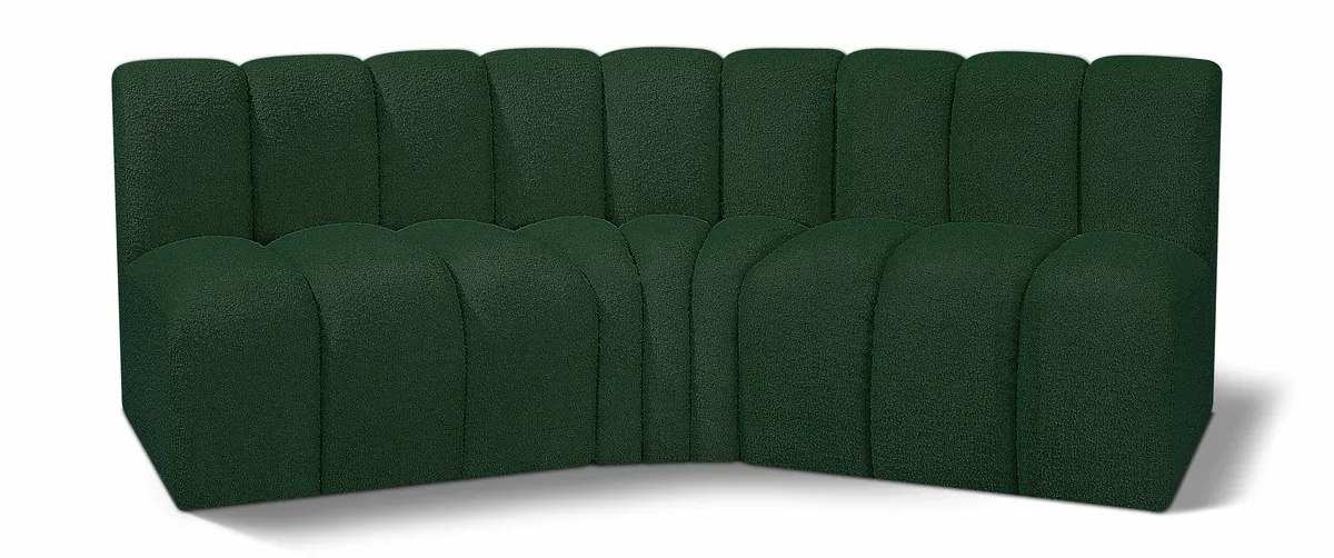 Arc - Boucle Fabric 3 Piece Modular Corner Sofa - Green
