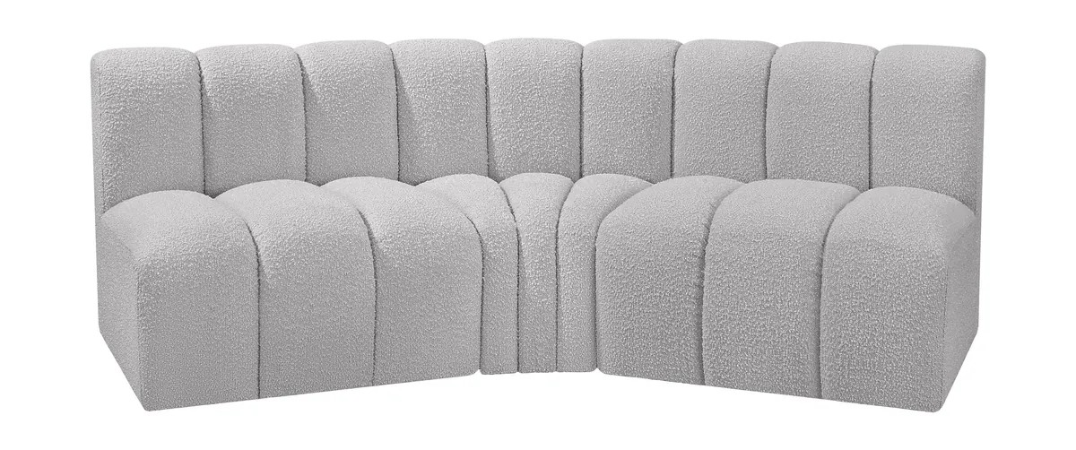 Arc - Boucle Fabric 3 Piece Modular Corner Sofa - Gray
