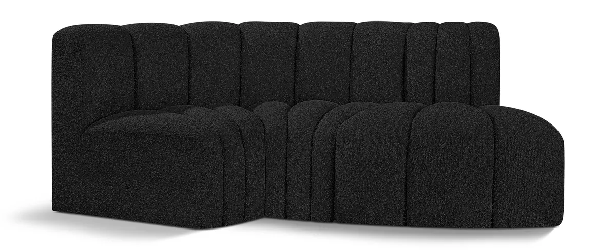 Arc - Boucle Fabric 3 Piece Modular L-Shaped Sofa - Black