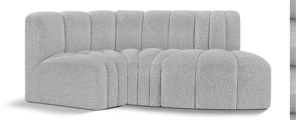Arc - Boucle Fabric 3 Piece Modular L-Shaped Sofa - Gray