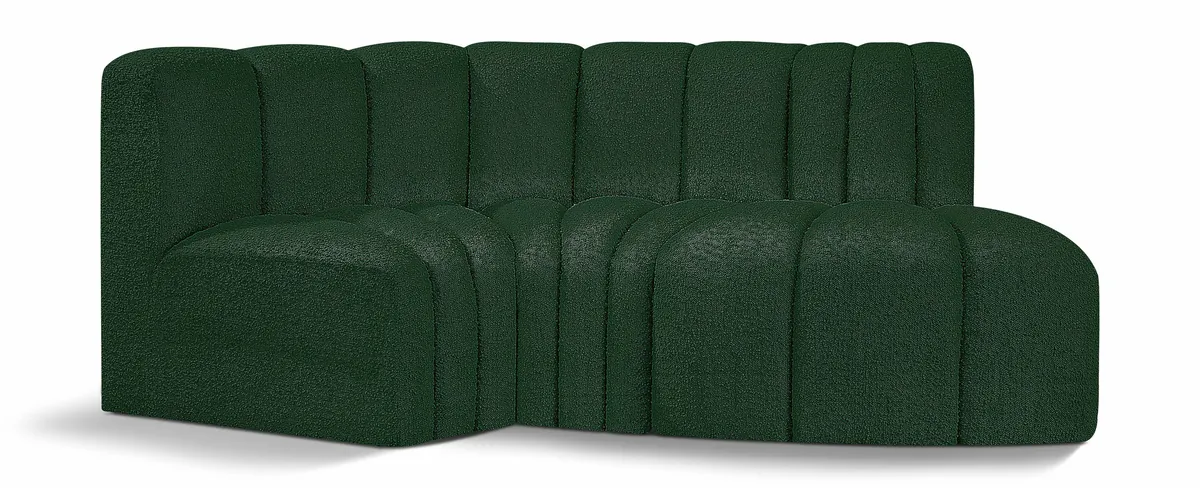 Arc - Boucle Fabric 3 Piece Modular L-Shaped Sofa - Green