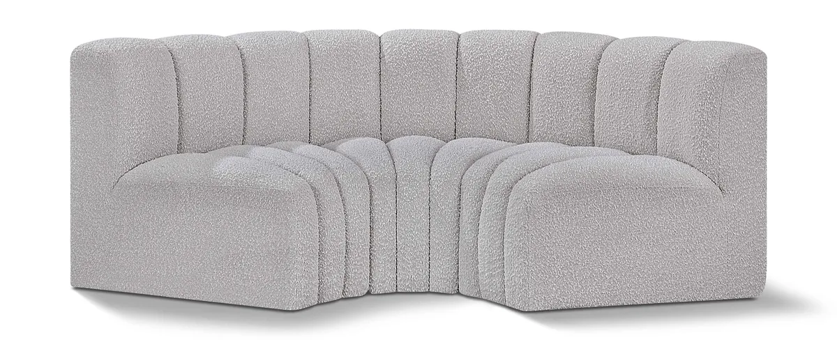Arc - Boucle Fabric 3 Piece Modular U-Shaped Sofa - Gray