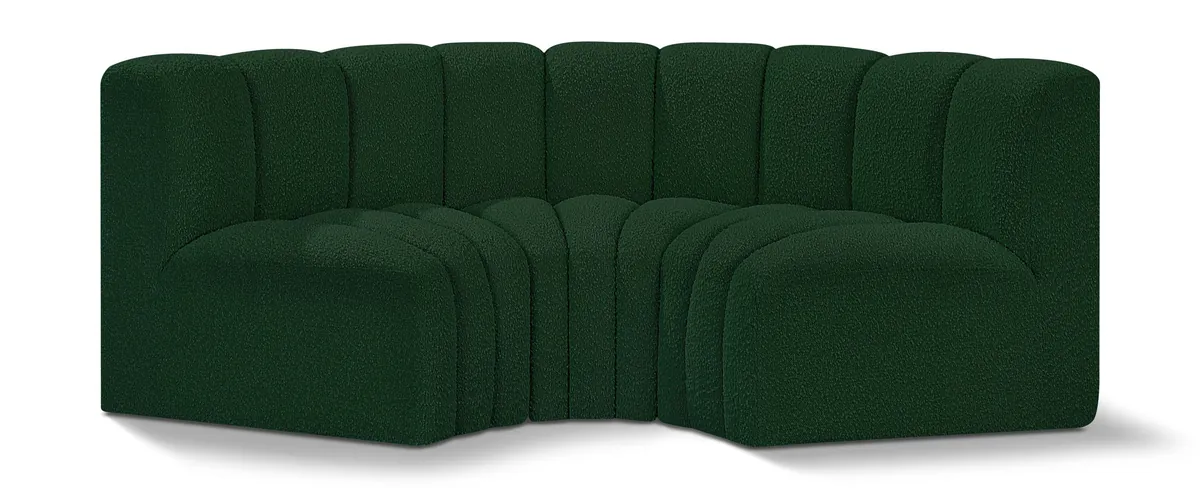 Arc - Boucle Fabric 3 Piece Modular U-Shaped Sofa - Green