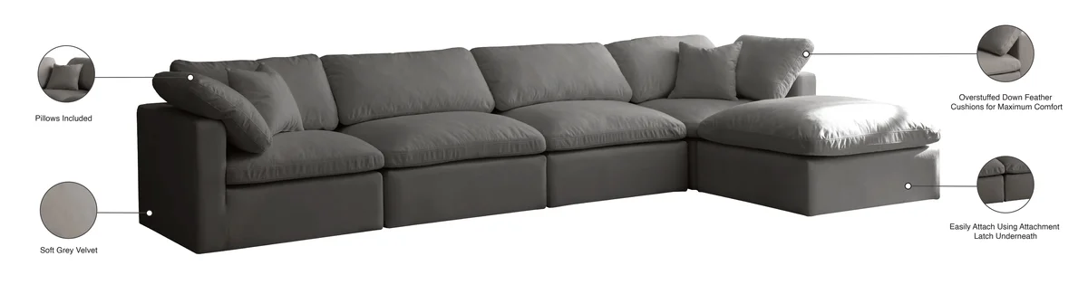 Plush - 5 Piece Modular Sectional With Chaise - Gray