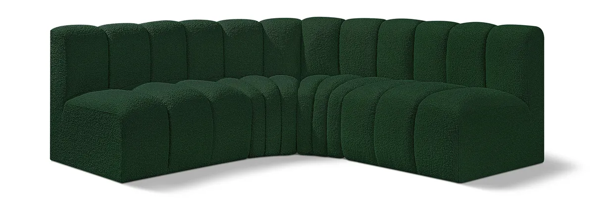 Arc - Boucle Fabric 4 Piece Corner Modular Sofa - Green