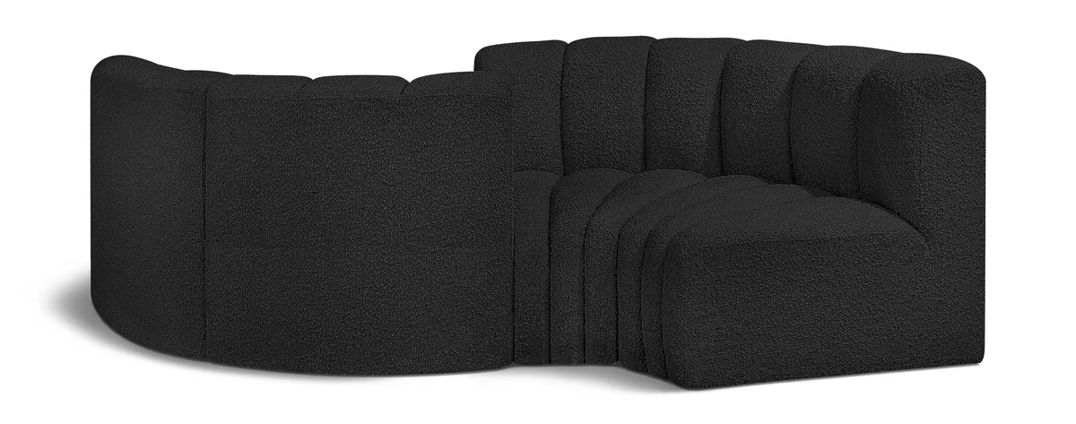 Arc - Boucle Fabric 4 Piece Curved Modular Sofa - Black