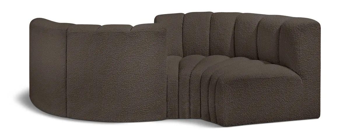 Arc - Boucle Fabric 4 Piece Curved Modular Sofa - Brown