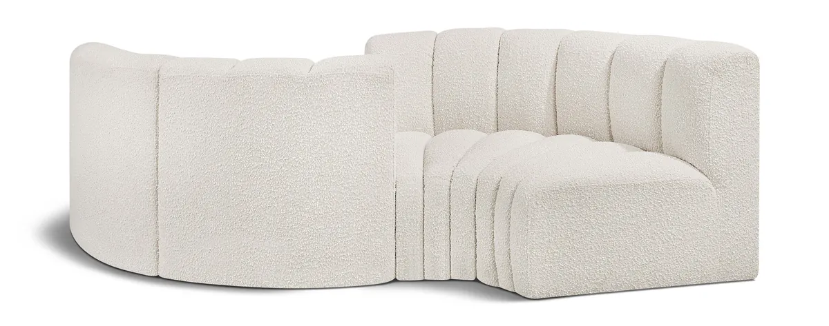 Arc - Boucle Fabric 4 Piece Curved Modular Sofa - Cream
