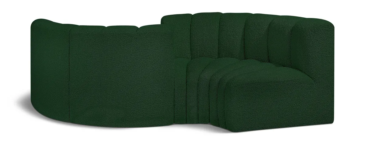 Arc - Boucle Fabric 4 Piece Curved Modular Sofa - Green