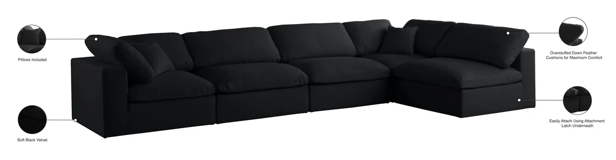 Plush - 5 Piece Modular Sectional - Black