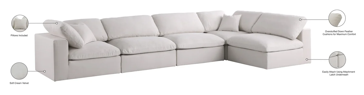 Plush - 5 Piece Modular Sectional - Cream