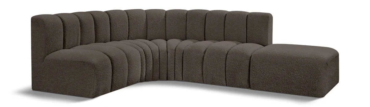 Arc - Boucle Fabric 5 Piece Corner Modular Sofa - Brown
