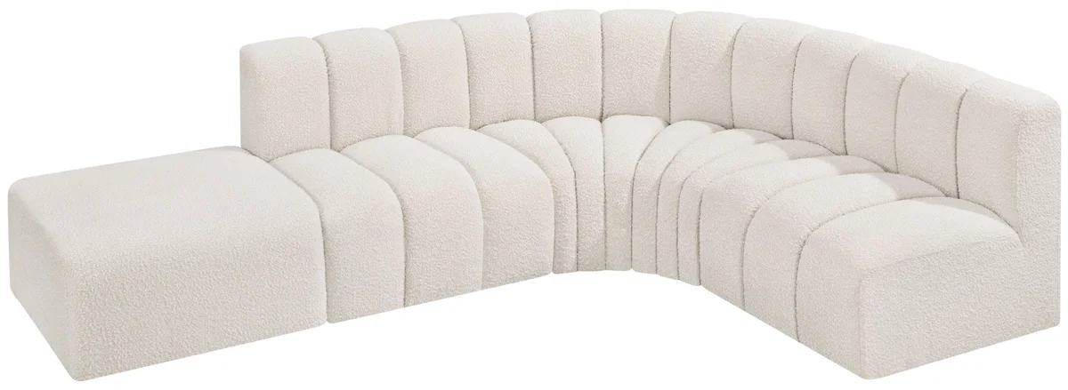 Arc - Boucle Fabric 5 Piece Corner Modular Sofa - Cream - View 2