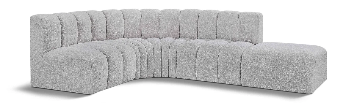 Arc - Boucle Fabric 5 Piece Corner Modular Sofa - Gray