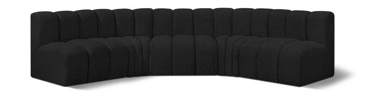 Arc - Boucle Fabric 5 Piece U-Shaped Modular Sofa - Black