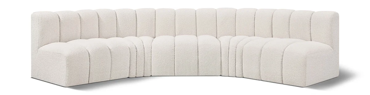 Arc - Boucle Fabric 5 Piece U-Shaped Modular Sofa - Cream