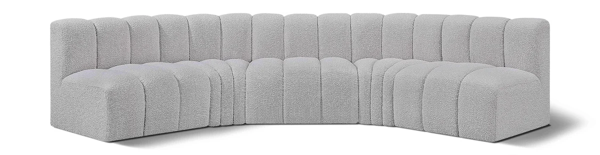 Arc - Boucle Fabric 5 Piece U-Shaped Modular Sofa - Gray