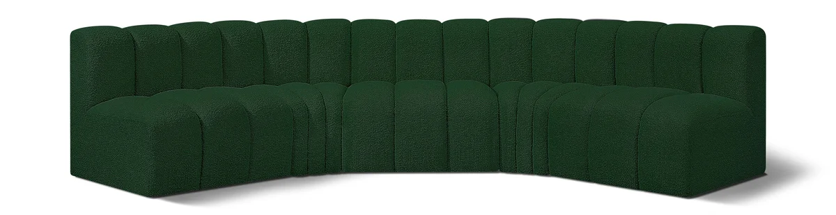 Arc - Boucle Fabric 5 Piece U-Shaped Modular Sofa - Green