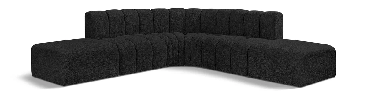 Arc - Boucle Fabric 6 Piece Corner Modular Sofa - Black