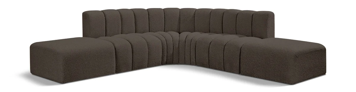 Arc - Boucle Fabric 6 Piece Corner Modular Sofa - Brown