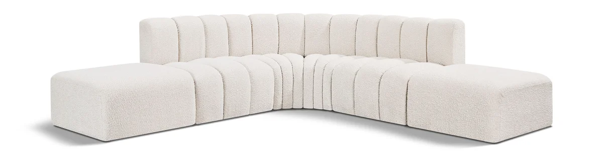 Arc - Boucle Fabric 6 Piece Corner Modular Sofa - Cream