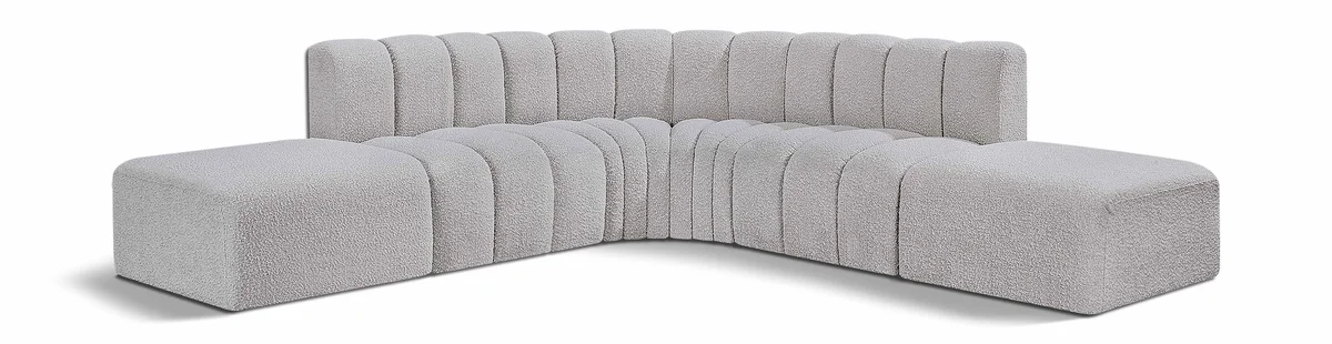 Arc - Boucle Fabric 6 Piece Corner Modular Sofa - Gray