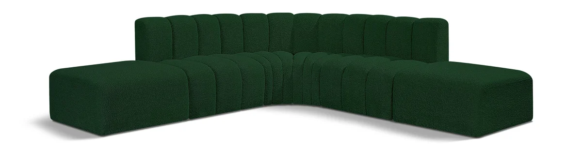 Arc - Boucle Fabric 6 Piece Corner Modular Sofa - Green