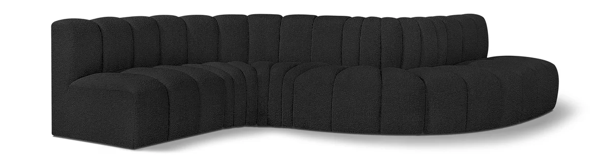 Arc - Boucle Fabric 6 Piece Curved Modular Sofa - Black