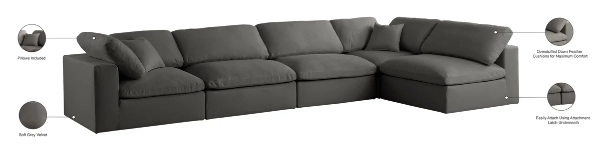 Plush - 5 Piece Modular Sectional - Gray