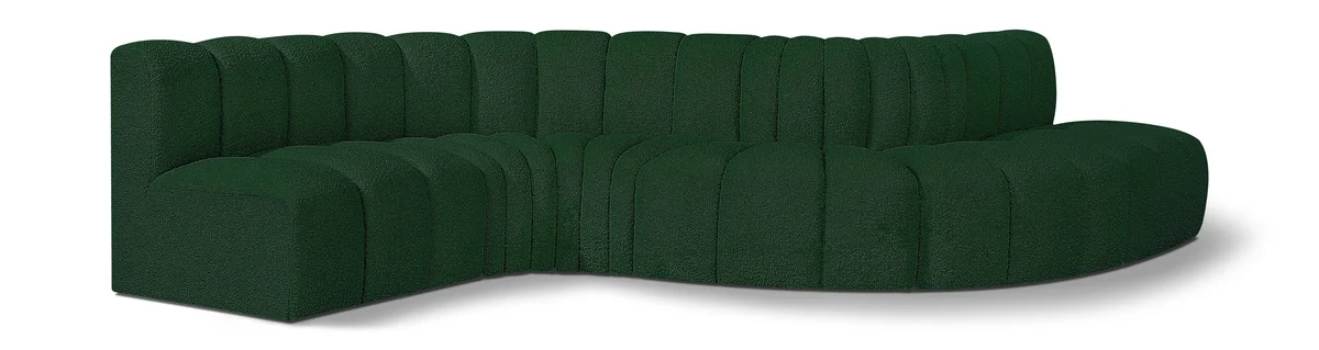 Arc - Boucle Fabric 6 Piece Curved Modular Sofa - Green