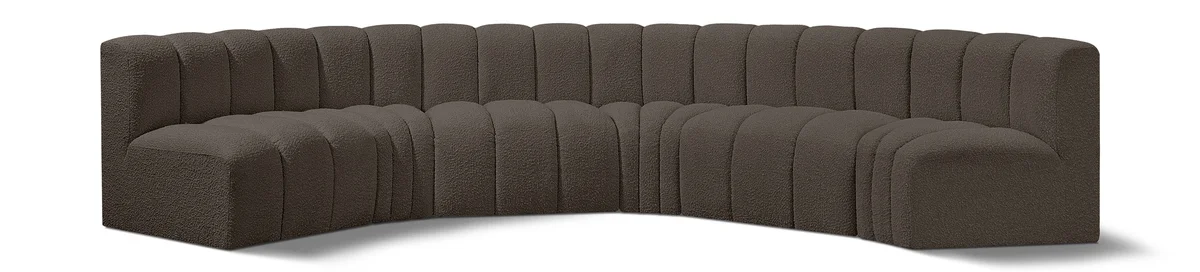 Arc - Boucle Fabric 6 Piece U-Shaped Modular Sofa - Brown