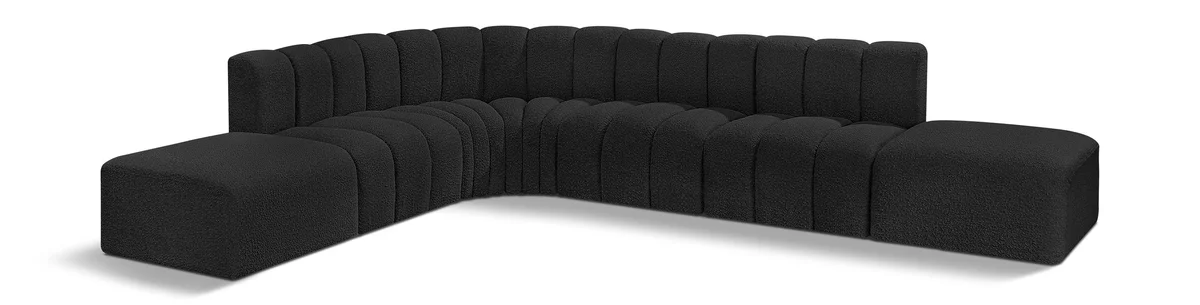 Arc - Boucle Fabric 7 Piece Corner Modular Sofa - Black