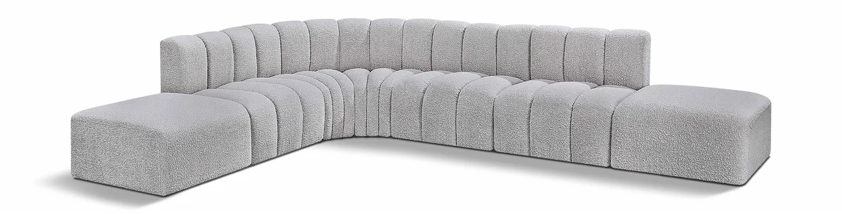 Arc - Boucle Fabric 7 Piece Corner Modular Sofa - Gray