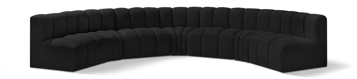 Arc - Boucle Fabric 7 Piece U-Shaped Modular Sofa - Black