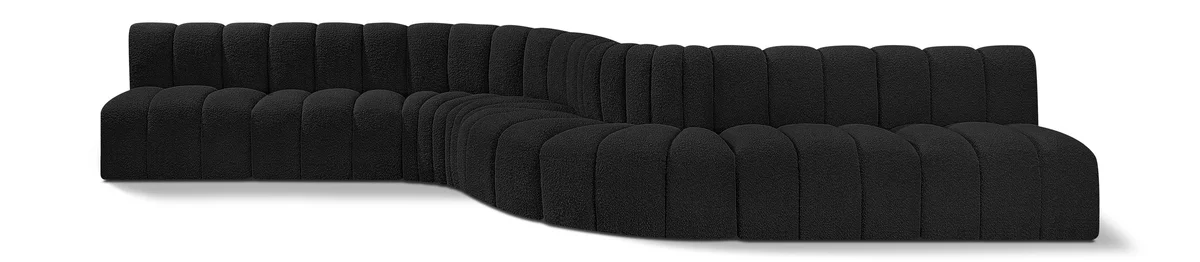 Arc - Boucle Fabric 8 Piece Curved Modular Sofa - Black