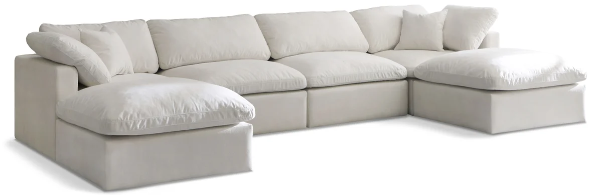 Plush - 6 Piece Modular Double Chaise Sectional - Cream
