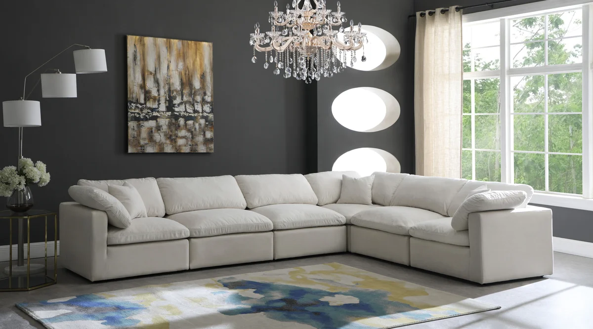 Plush - 6 Piece Modular Corner Sectional - Cream - View 2